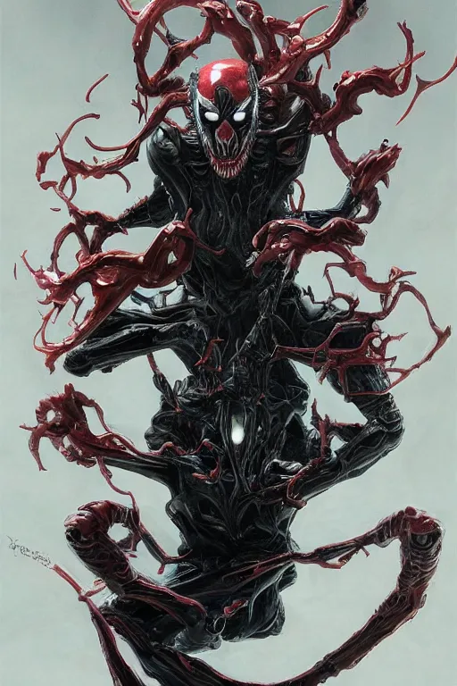 Image similar to Portrait of Steve Buscemi as symbiote Carnage, marvel comics, dark, intricate, highly detailed, smooth, artstation, digital illustration by Ruan Jia and Mandy Jurgens and Artgerm and Wayne Barlowe and Greg Rutkowski and Zdislav Beksinski