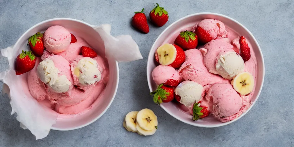 Image similar to realistic strawberry and banana ice cream