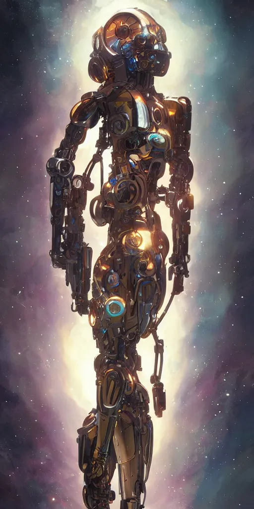 Image similar to cyborg droid entanglement milky way, epic lighting, sketch illustration, ultra detailed, art by artgerm and greg rutkowski and alphonse mucha