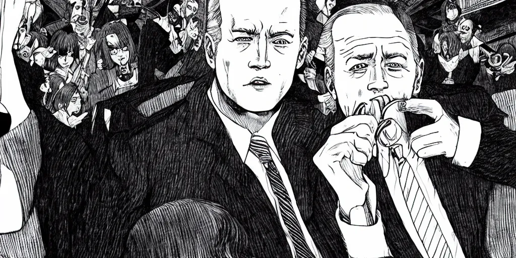 Prompt: Biden insatiable for sniffing hair, Junji Ito