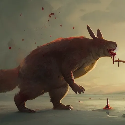 Prompt: a ravenous big chungus is devouring the world, with blood dropping from his mouth, Greg rutkowski, Trending artstation, cinematográfica, digital Art