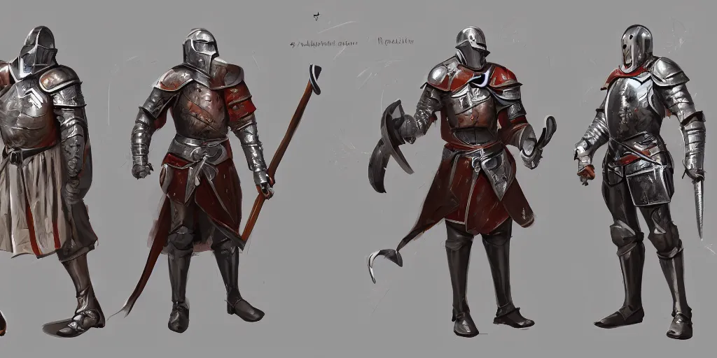 Image similar to different views of medieval knights, beautiful concept art by senior character artist, trending on artstation