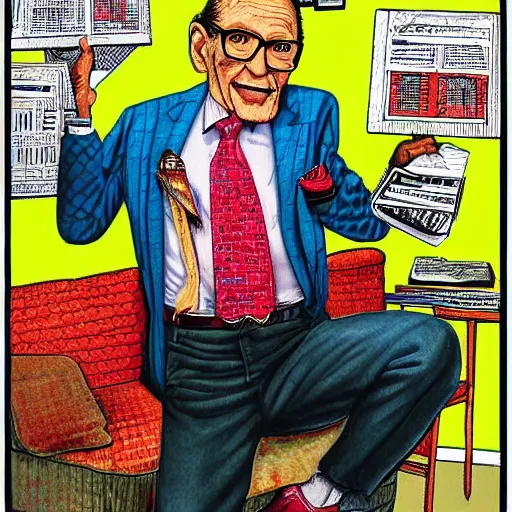 Image similar to The Artwork of R. Crumb and his Cheap Suit Larry King tells you to have more relations, pencil and colored marker artwork, trailer-trash lifestyle