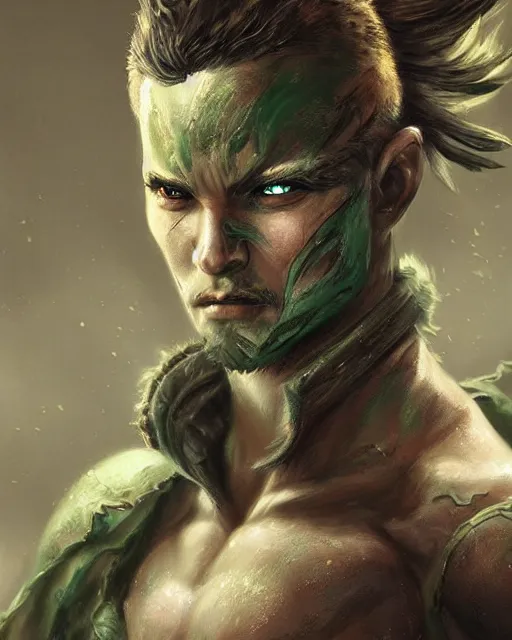 Prompt: portrait of a male warrior, fierce, masculine, ross tran, muted colors, green - eyes!!!!!!!!!!!!!!, highly detailed sculpture, intricate detailed, ommatidia, 8 k, cinematic atmosphere