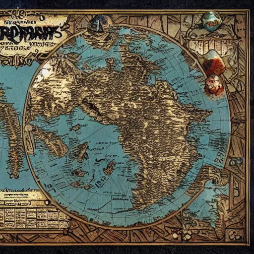 Image similar to dungeons and dragons world map of crandalthyl old, detailed, worn, dusty, ink