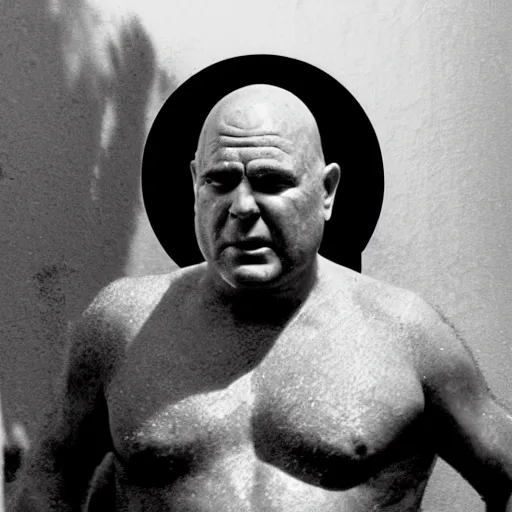 Image similar to black and white image of shrek as colonel kurtz, in apocalypse now