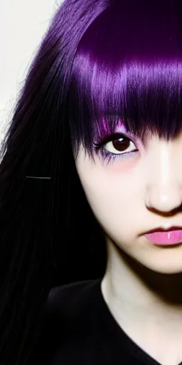 Prompt: a professional portrait of Kyoko Kirigiri, a young adult Japanese woman with long pale light purple hair with bangs, purple eyes, a mysterious expression, black gloves, symmetrical features, realistic 8k professional photography, midday lighting, mystery and detective themed, octane, volumetric lighting, 70mm