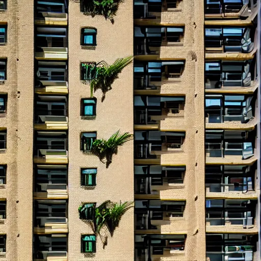 Prompt: Snake plant taking over an entire apartment block, low angle shot, ambient lighting, high detail