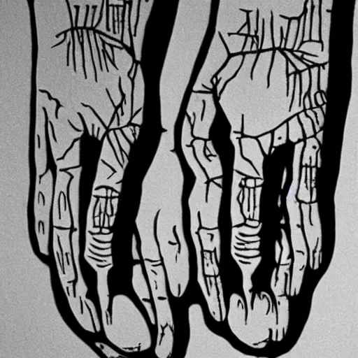 Prompt: spooky escher print of manequins walking hand in hand