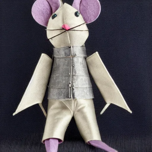 Prompt: a mouse wearing a shining suit of armor wielding a sewing needle, puppet, stop motion, felt