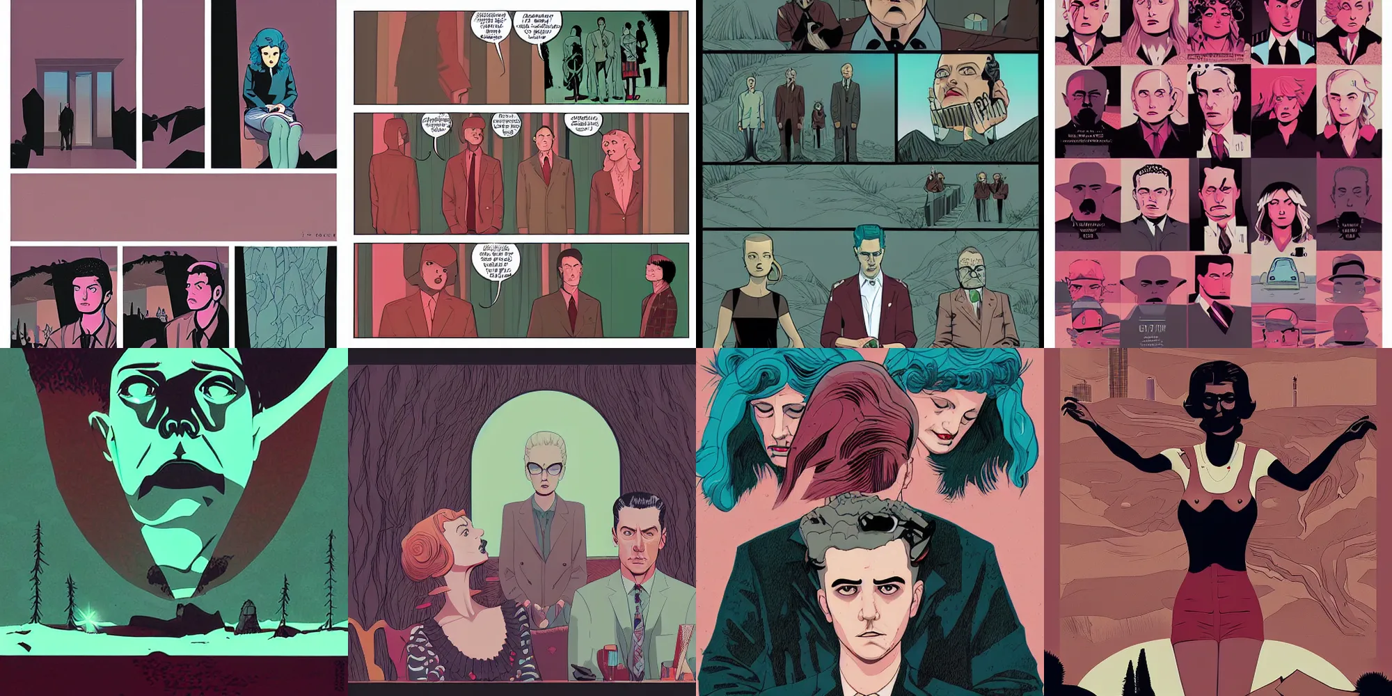 Prompt: Surreal Twin Peaks comic artwork by Tomer Hanuka