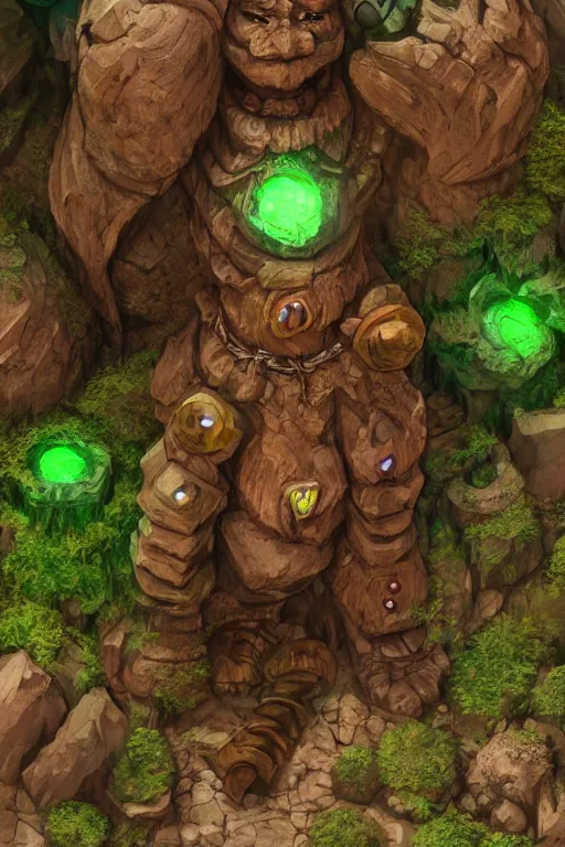 Image similar to zelda fantasy art giant golem troll wood rock greeble gemstone, global illumination ray tracing hdr fanart arstation by sung choi and eric pfeiffer and gabriel garza and casper konefal