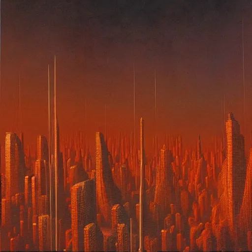 Image similar to Painting of a cyberpunk City by Zdzisław Beksiński