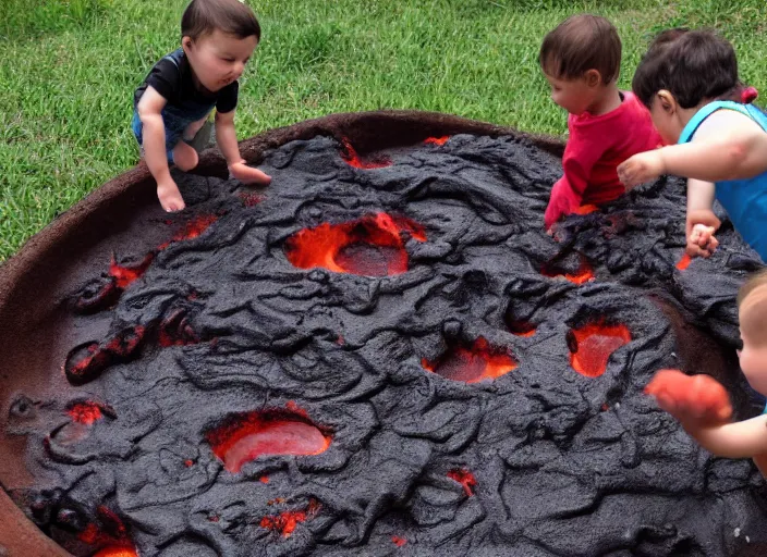 Image similar to toddlers playing in molten lava