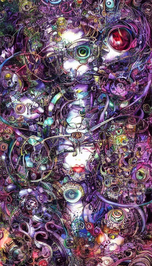 Prompt: Psytrance Artwork, by Yoshitaka Amano,