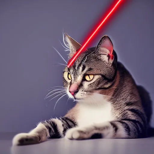 Prompt: photo of a cat with red laser beams shooting out of its eyes