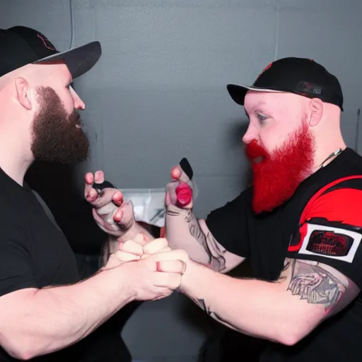 Prompt: Dr. Disrespect arm wrestling timthetatman