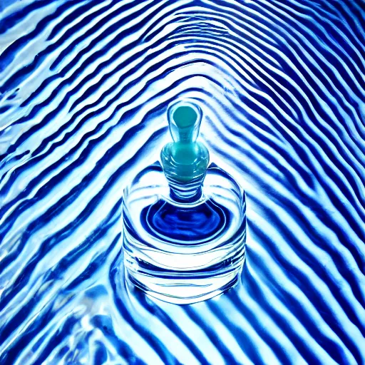 Prompt: perfume bottle surrounded cool blue ripples in water