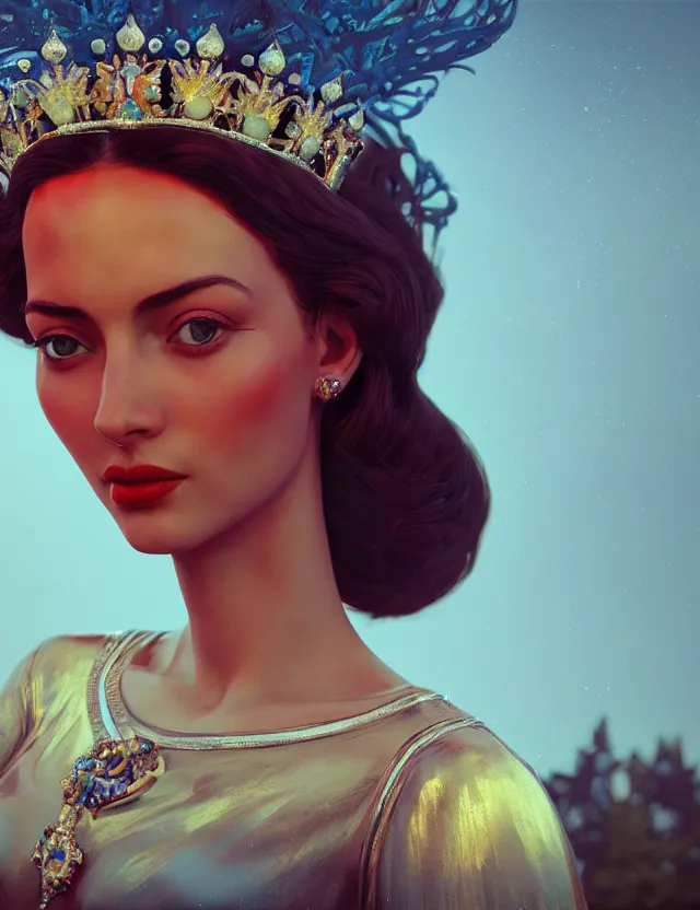 Image similar to blurred background. close-up portrait of a goddess in crown, by Alfred Eisenstaedt, Afarin Sajedi and Alena Aenami. unreal engine