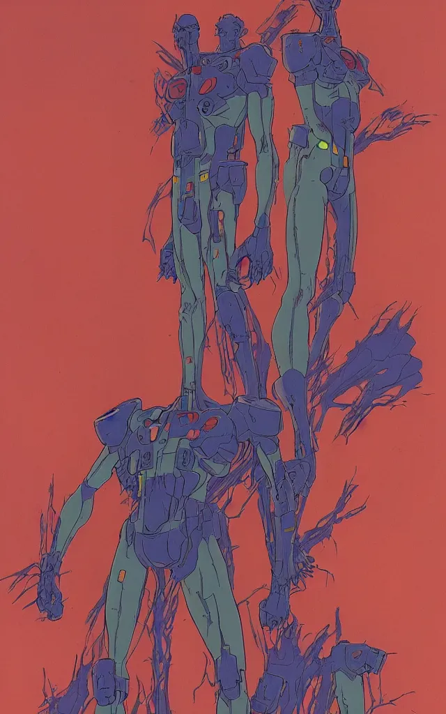 Image similar to evangelion unit 2 berserk. portrait by stonehouse and jean giraud and will eisner. realistic proportions. dystopian. cyberpunk, blade runner, concept art, cel shading