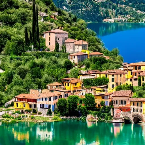 Prompt: a beautiful italian village next to a lake