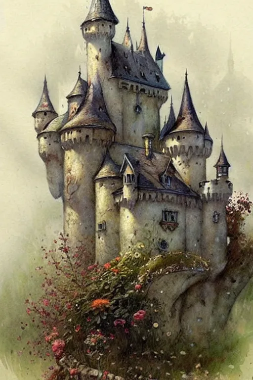 Prompt: (((((1950s fairy tale castle . muted colors.))))) by Jean-Baptiste Monge !!!!!!!!!!!!!!!!!!!!!!!!!!!