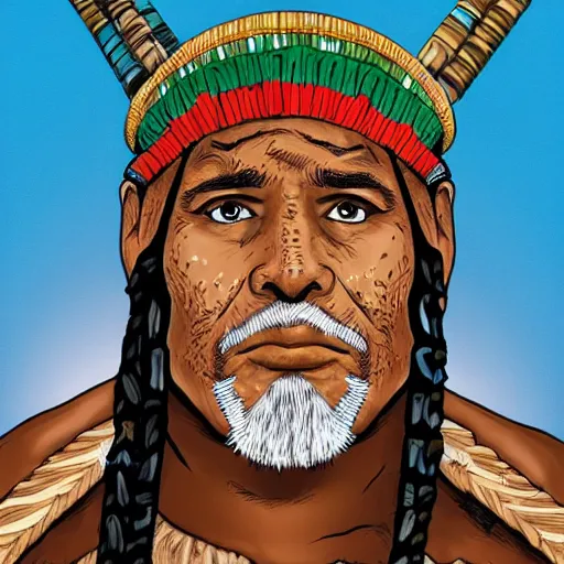 Prompt: james earl jones from zamunda as mayan shaman in apocalypto manga style 4 k illustration