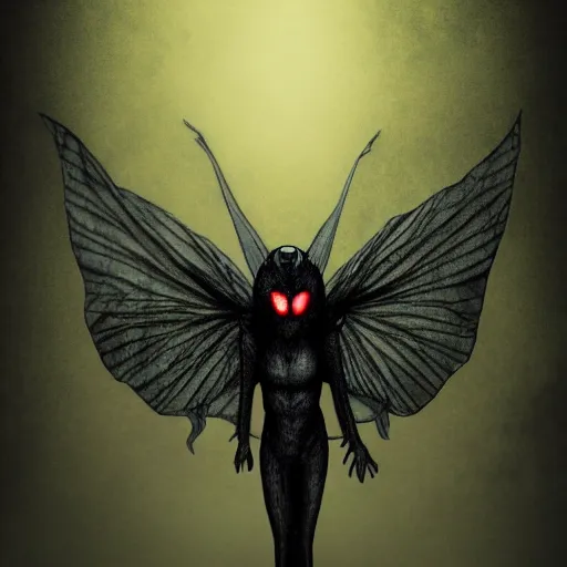 Image similar to mothman by Junji Ito and Satoshi Kon, post-processing, beautiful, scary, octane rendered, anime masterpiece, accurate