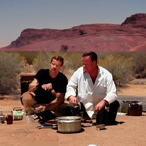 Image similar to walt and jessie cooking meth in the desert,