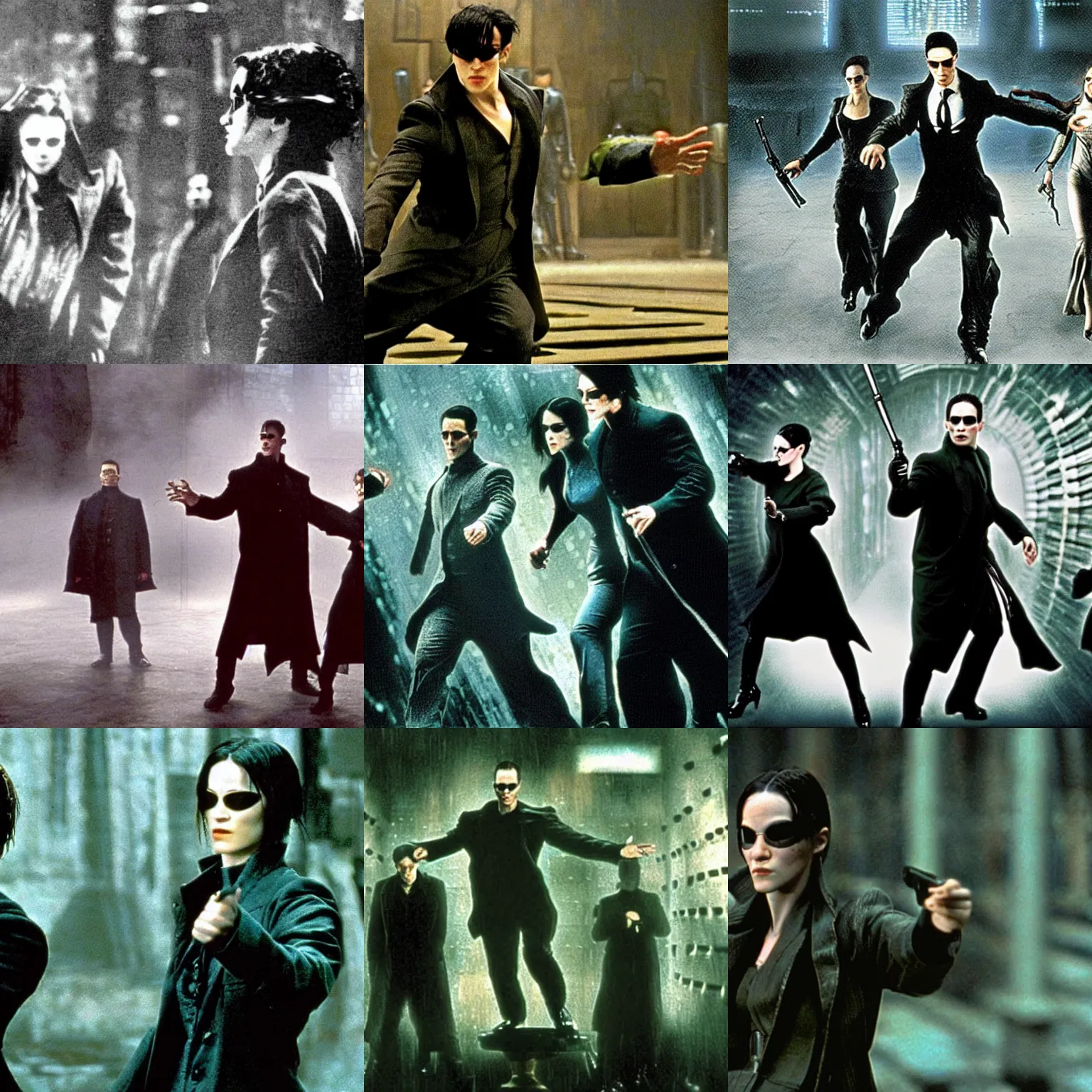 Prompt: scene from the 1916 film the matrix reloaded
