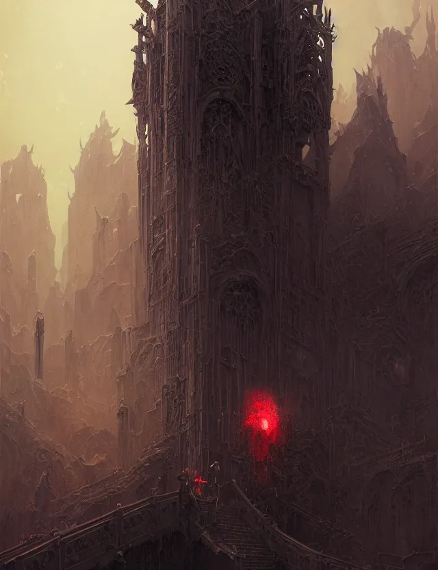 Image similar to detailed portrait, intricate complexity, by greg rutkowski, ross tran, conrad roset, takato yomamoto, ilya kuvshinov huge gothic crematorium on desert planet, elevator, side ramp entrance ambulance smoke dead bodies, guards intricate, painting by lucian freud and mark brooks, bruce pennington, dark colors, neon, death, guards, nice style culture