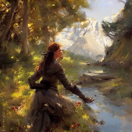 Image similar to a portrait of a character in a scenic environment by daniel f. gerhartz