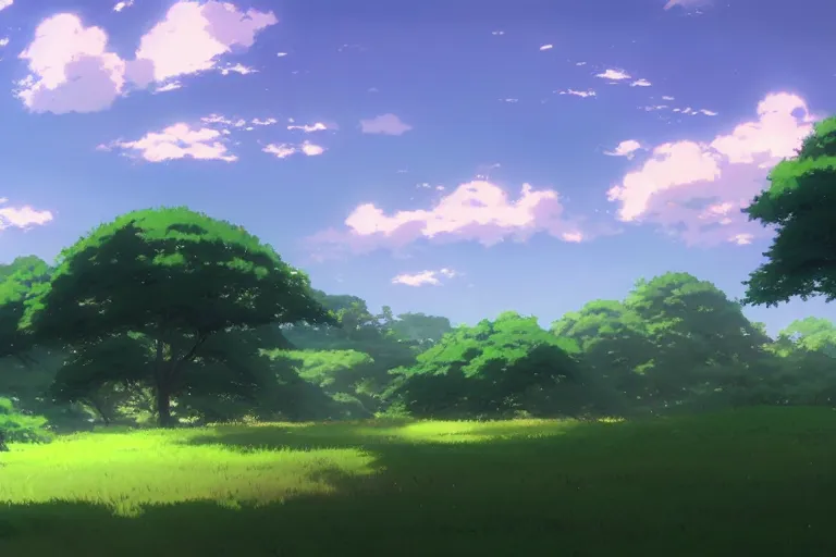 Image similar to a rolling green landscape by makoto shinkai