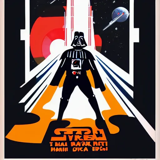 Image similar to darth vader in soviet space propaganda poster