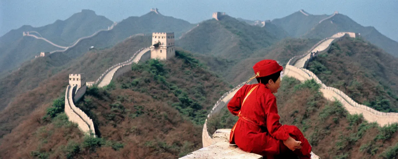Image similar to spaghetti on top of building the great wall of china, fine detail, canon 5 0 mm, in the style wes anderson, kodachrome, retro