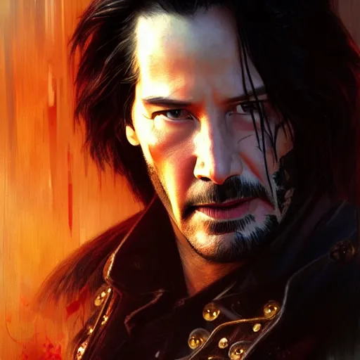 Image similar to handsome Keanu Reeves as Ghost Rider, western, closeup, D&D, fantasy, intricate, elegant, highly detailed, digital painting, artstation, concept art, matte, sharp focus, illustration, art by Artgerm and Greg Rutkowski and Alphonse Mucha