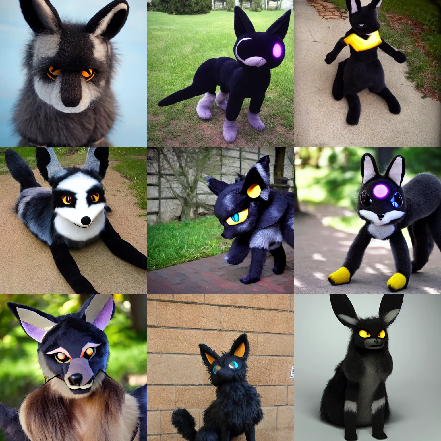 Prompt: realistic umbreon fursuit, photo