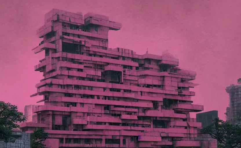 Image similar to pink brutalist building in the style of Blade Runner 2048