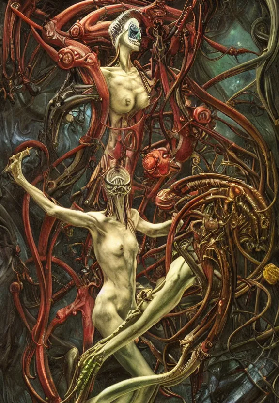 Image similar to simplicity, elegant, colorful muscular eldritch, flowers, bodies, neon, afrofuturism, by h. r. giger and esao andrews and maria sibylla merian eugene delacroix, gustave dore, thomas moran, pop art, giger's biomechanical xenomorph, art nouveau