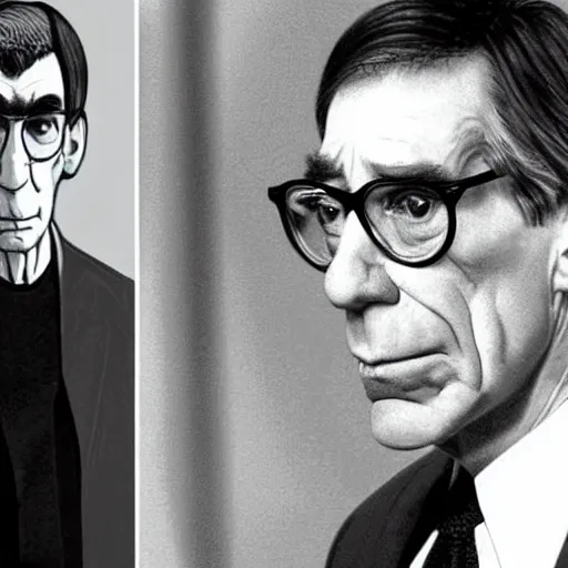 Prompt: textbook illustration showing the stages of evelution of richard belzer