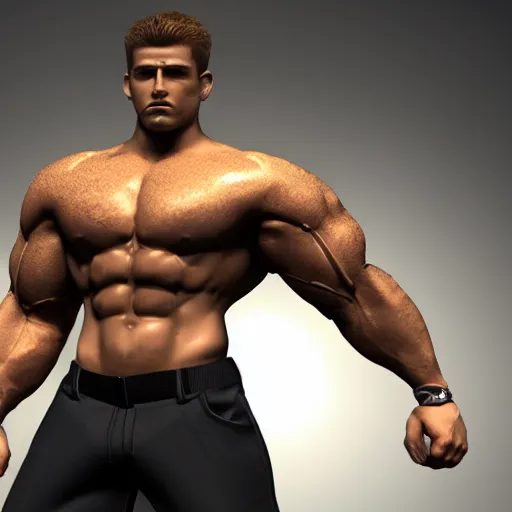 Image similar to a realistic detailed photo of a bodybuilder who is also a male android, Chris Redfield, shiny skin, posing robotically. blank stare