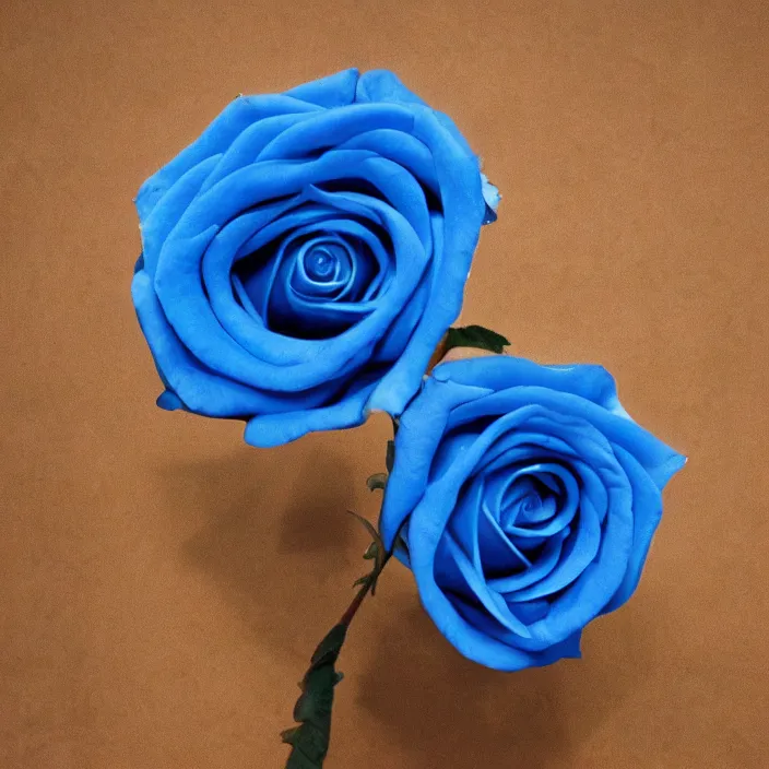 Prompt: a single beautiful long stemmed blue rose