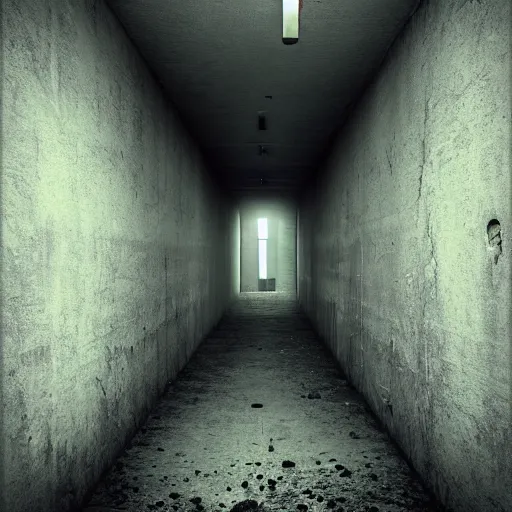 Image similar to scary concrete prison cell, 4K, dark, horror, wet, moldy, futuristic,