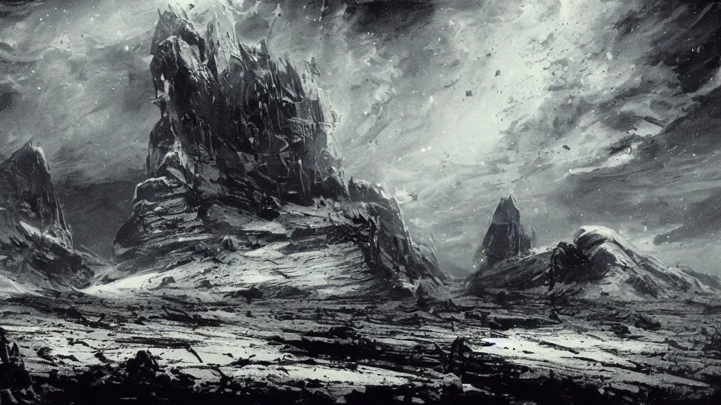 Image similar to a low gravity alien landscape illustrated by peder balke