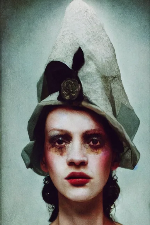 Image similar to hyperrealism close - up fashion portrait by roversi photo from the holy mountain by alejandro jodorowsky in style of francisco goya