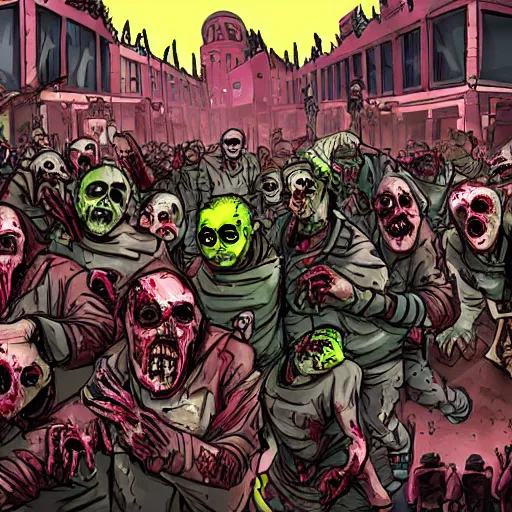 Prompt: zombie riot in the streets