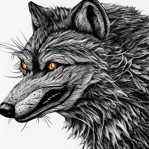 Image similar to pen line werewolf highly detailed crisp illustration art by ron spencer