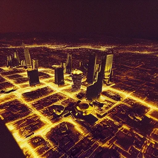 Prompt: “an aerial photo of a futuristic city on the moon, at night, in the style of blade runner”