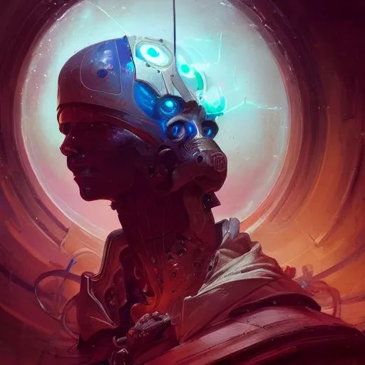 Image similar to portrait of a cybernetic warlock, cyberpunk concept art by pete mohrbacher and seb mckinnon and beksinski and josan gonzales, digital art, highly detailed, intricate, sci-fi, sharp focus, Trending on Artstation HQ, deviantart, unreal engine 5, 4K UHD image