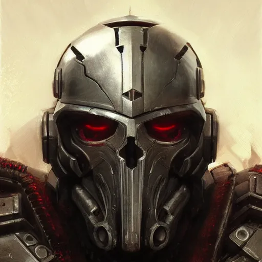 Image similar to the doomslayer as a realistic cyberpunk knight, closeup portrait art by donato giancola and greg rutkowski, realistic face, digital art, trending on artstation, symmetry!!, skull helmet